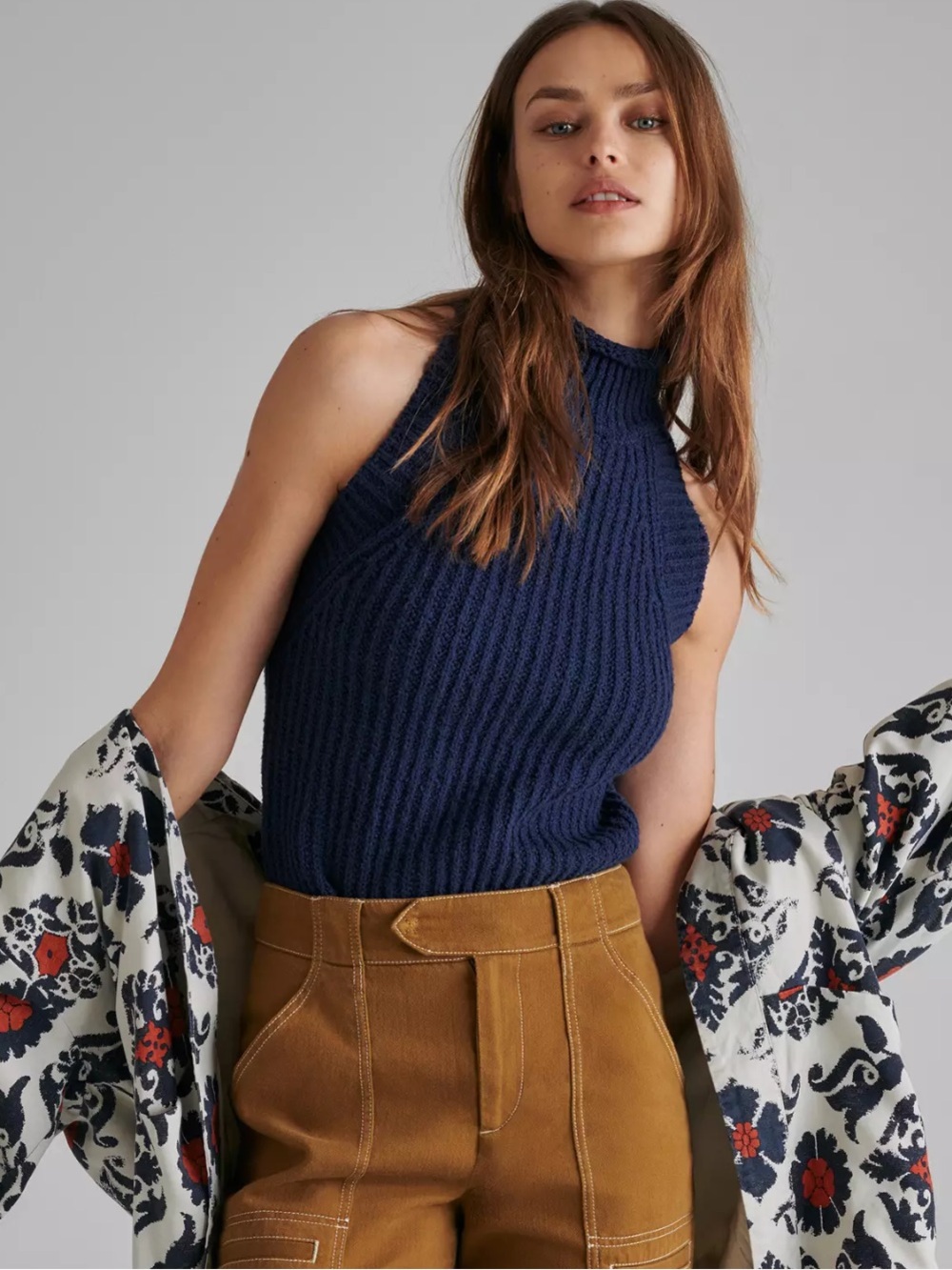 Anthropologie A+ Siobhan Navy Ribbed Sweater Tank Coastal Minimalist  Medium